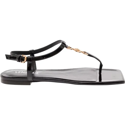 Schwarze Schlangenprint-Ledersandalen , Damen, Größe: 37 1/2 EU - Versace - Modalova