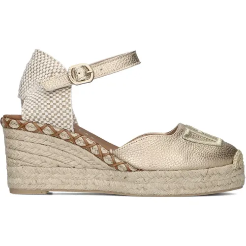 Goldene Leder Espadrilles mit Schnalle , Damen, Größe: 36 EU - Hispanitas - Modalova