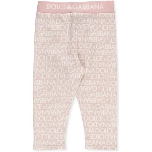 Rosa Baumwollleggings mit Monogramm-Logo - Dolce & Gabbana - Modalova