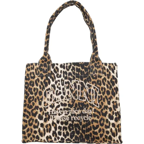 Tote Bags, female, , Size: ONE SIZE Leopard Print Tote Bag - Ganni - Modalova