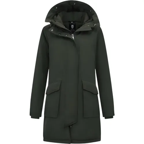 Lange Winterjacke mit grüner Kapuze , Damen, Größe: XL - Gentile Bellini - Modalova