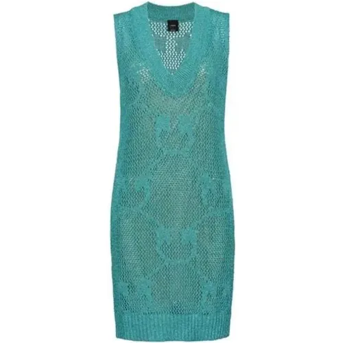 Knitted Mini Dress with V-Neck and Mesh Design , female, Sizes: S - pinko - Modalova