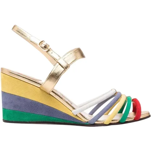 Wedges, female, , Size: 6 US Colorblock Strap Wedge Sandals - Salvatore Ferragamo - Modalova