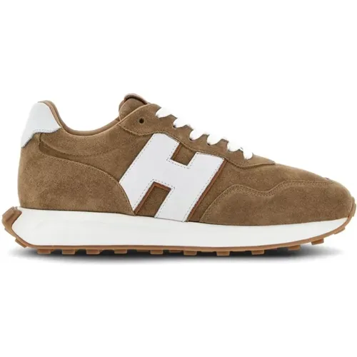 Braune Wildleder-Sneakers mit Logopatch , Herren, Größe: 42 EU - Hogan - Modalova