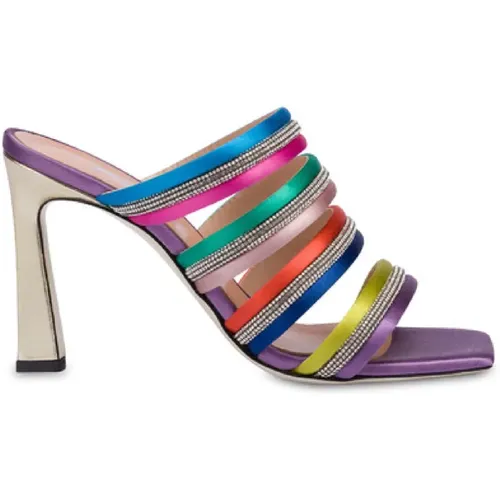 Multicolored Satin and Rhinestone Sandals - Size 40 , female, Sizes: 4 UK, 7 UK - Pollini - Modalova