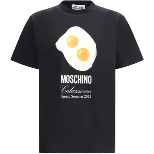 T-Shirts, male, , Size: M Maxi Egg Print Cotton T-Shirt - Moschino - Modalova