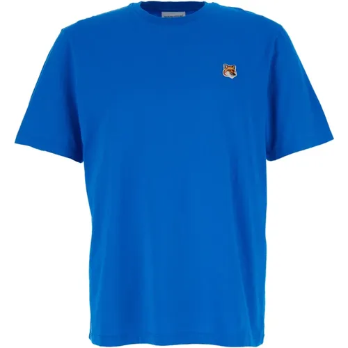 Blau Fox Head Patch T-Shirt , Herren, Größe: M - Maison Kitsuné - Modalova