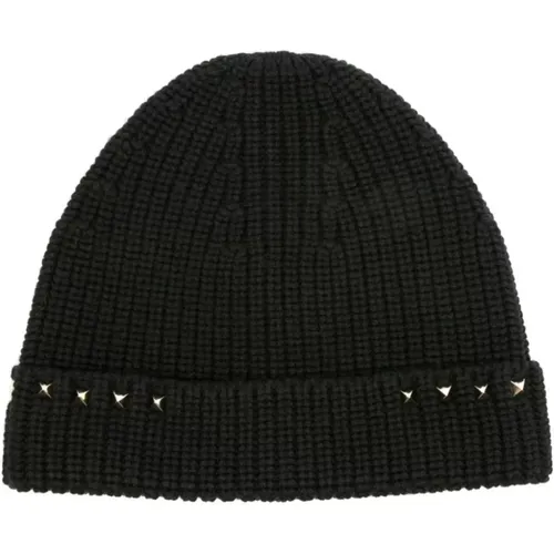 Beanies, male, , Size: ONE SIZE Rockstud Ribbed Knit Beanie - Valentino Garavani - Modalova