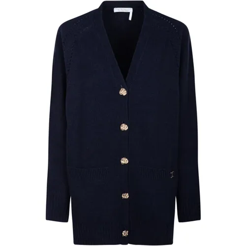 Cashmere Knitwear, female, , Size: XS Navy Cashmere Cardigan - Chloé - Modalova