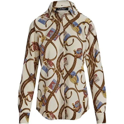 Belted Print Shirt with Crepe de Chine , female, Sizes: M, L, XS - Ralph Lauren - Modalova