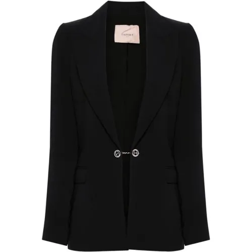 Blazers, female, , Size: S Crepe Cady Blazer with Jewel - Twinset - Modalova