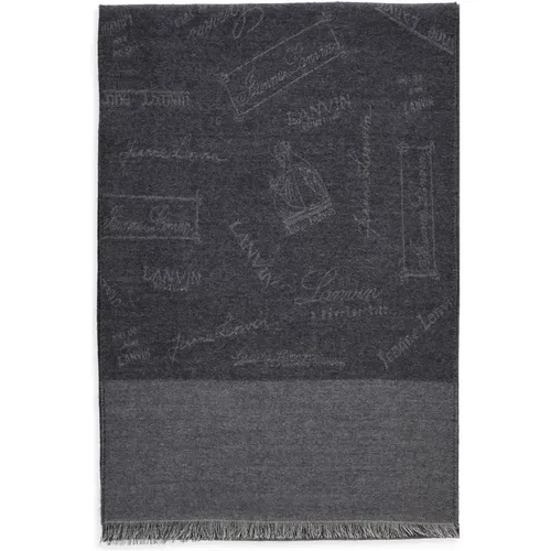 Dark Grey Wool and Silk Scarf with Microfringes , female, Sizes: ONE SIZE - Lanvin - Modalova