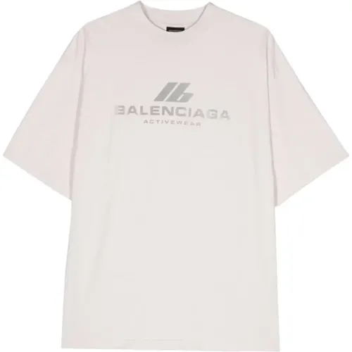 T-Shirts, male, , Size: S Logo Print T-shirt Light Grey - Balenciaga - Modalova