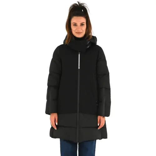 Schwarze Bimaterial Jacke , Damen, Größe: L - Montereggi - Modalova