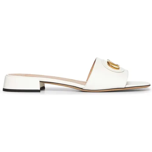 Sliders, female, , Size: 7 1/2 US Leather Sandals with VLogo Element - Valentino Garavani - Modalova