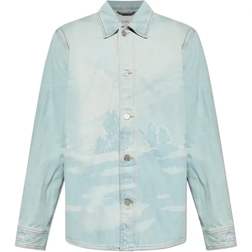 Denim Shirts, male, , Size: S Landscape Motif Denim Overshirt - Lacoste - Modalova