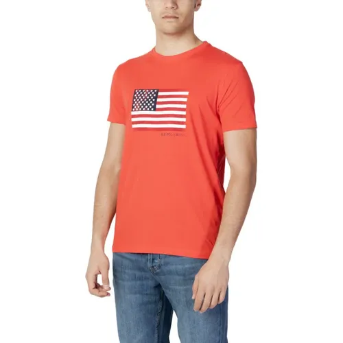 Blau bedrucktes T-Shirt für Männer , Herren, Größe: M - U.S. Polo Assn. - Modalova