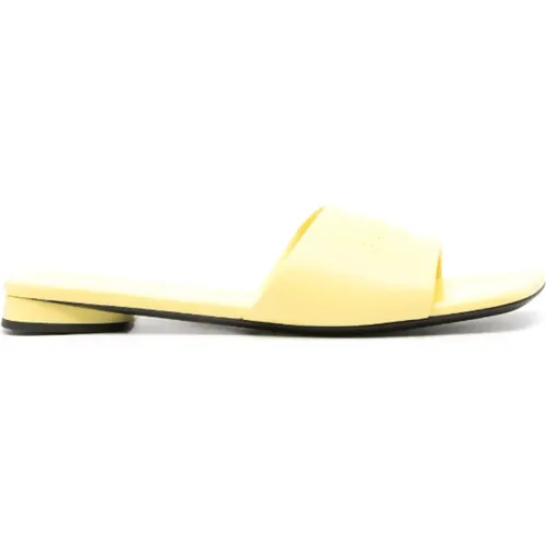 Sliders, female, , Size: 8 US Citron Leather Slides - Balenciaga - Modalova