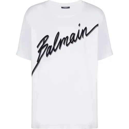 T-Shirts, male, , Size: 2XL T-shirt with flocked Letter logo - Balmain - Modalova