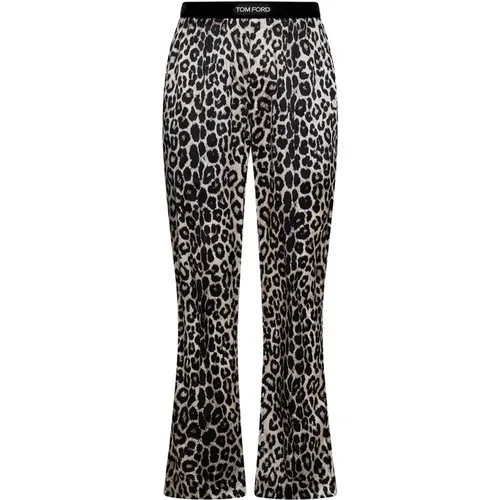 Wide Trousers, male, , Size: L Leopard Print Silk Pajama Trousers - Tom Ford - Modalova