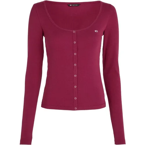 Slim Button Thru T-Shirt , Damen, Größe: M - Tommy Jeans - Modalova