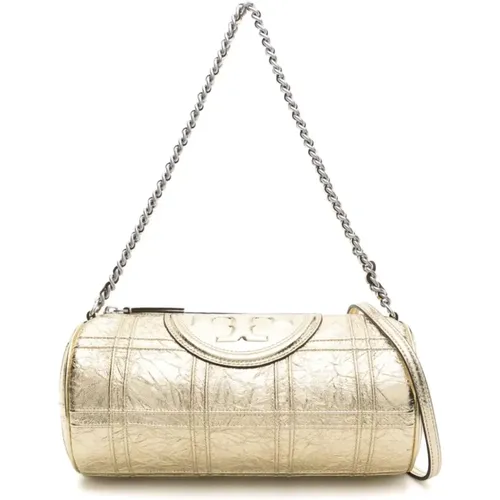 Golden Cracked Texture Leather Bag , female, Sizes: ONE SIZE - TORY BURCH - Modalova