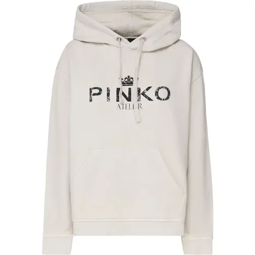 Beiger Kapuzenpullover mit Frontlogo , Damen, Größe: S - pinko - Modalova