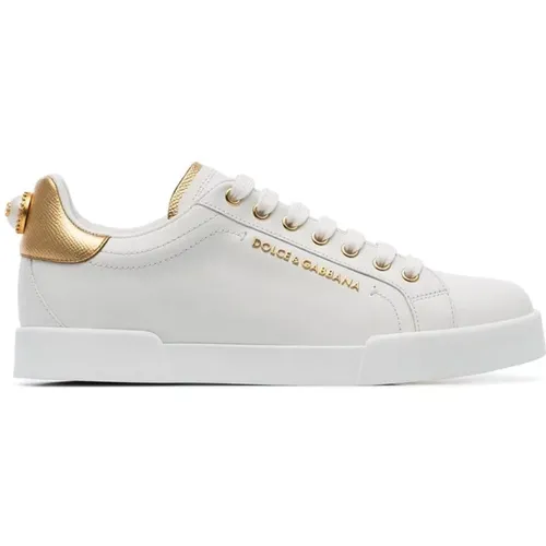 Weiße Sneakers mit Faux-Perlenverzierung - Dolce & Gabbana - Modalova