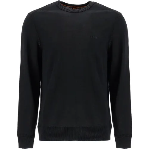 Wollmischung Pullover mit gesticktem Logo , Herren, Größe: M - Boss - Modalova