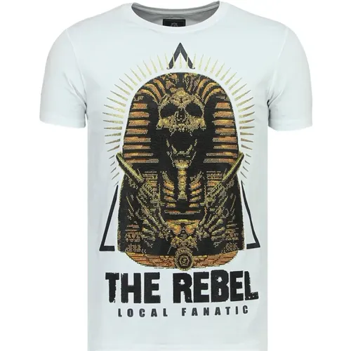 Rebel Pharaoh Rhinestones - Exklusives T-Shirt Herren - 6322W , Herren, Größe: 2XL - Local Fanatic - Modalova