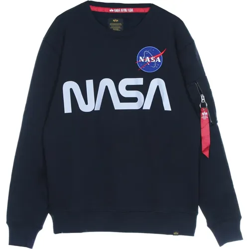 Sweatshirts, male, , Size: S Reflective Nasa Crewneck Sweatshirt - alpha industries - Modalova