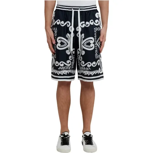 Marina Printed Silk Bermuda Shorts , male, Sizes: M, L - Dolce & Gabbana - Modalova