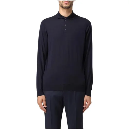 Polo Shirts, male, , Size: M Long Sleeve Merino Wool Polo Sweater - Drumohr - Modalova