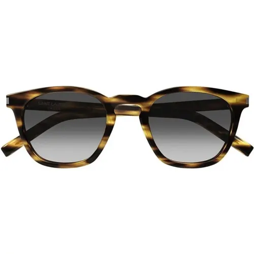 Tortoise Square Sunglasses with Grey Degrade Lenses , unisex, Sizes: 49 MM - Saint Laurent - Modalova