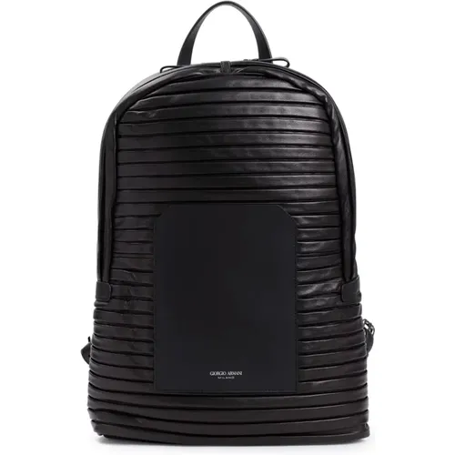 Luxuriöser Schwarzer Leder Rucksack - Giorgio Armani - Modalova