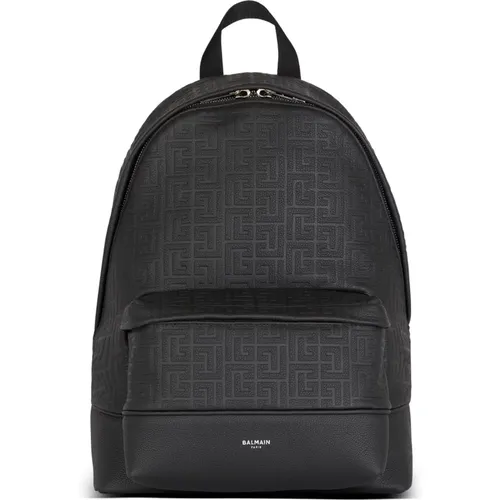 Grained leather backpack , male, Sizes: ONE SIZE - Balmain - Modalova