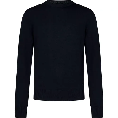 Blauer Wollpullover mit Adlerstickerei , Herren, Größe: M - Emporio Armani - Modalova