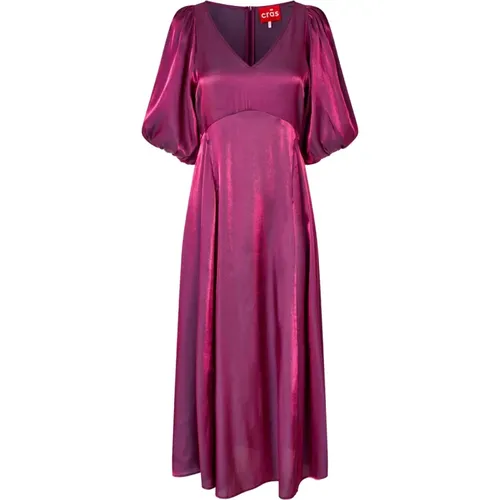 Satin Finish V-Ausschnitt Kleid Bordeaux , Damen, Größe: XS - Cras - Modalova