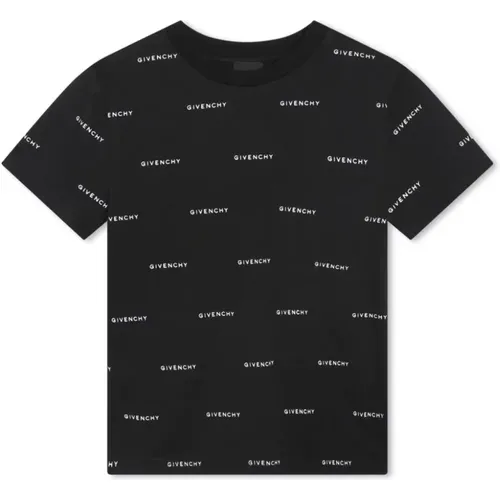 Schwarzes Logo Print Baumwoll T-Shirt,T-Shirts,Kinder Schwarzes Logo T-Shirt Crew Neck - Givenchy - Modalova