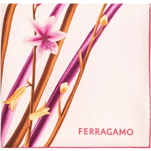 Seidenschal mit Blumenmotiv , Damen, Größe: ONE Size - Salvatore Ferragamo - Modalova