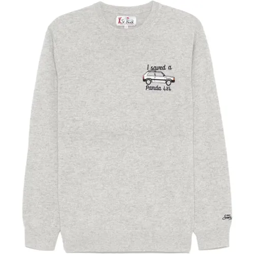 Heather Grey Sweater with Panda Embroidery , male, Sizes: L - MC2 Saint Barth - Modalova