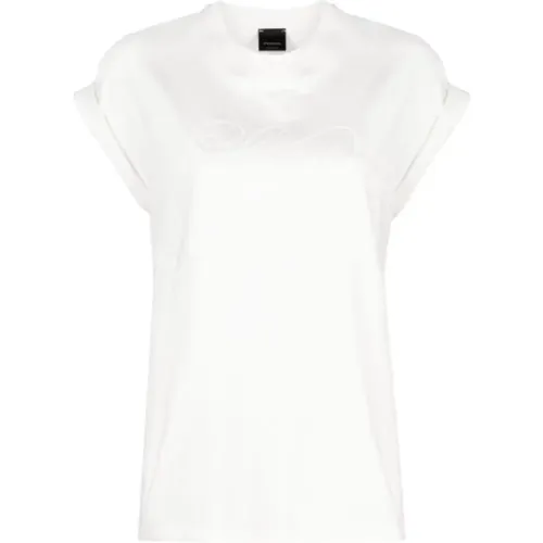 Embroidered Logo Cotton T-shirt , female, Sizes: XS, S, M - pinko - Modalova