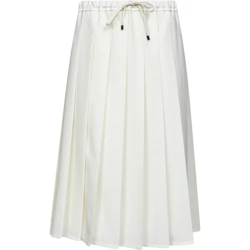 Midi Skirts, female, , Size: S Pleated Midi Skirt in Ivory - BRUNELLO CUCINELLI - Modalova