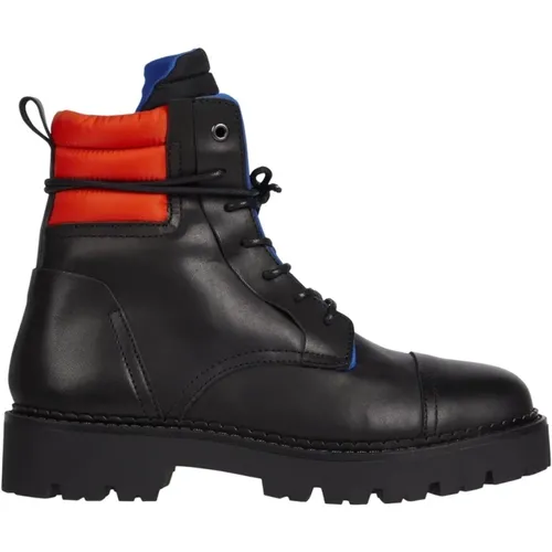 Schwarze Leder Schnürstiefel , Herren, Größe: 42 EU - Tommy Jeans - Modalova