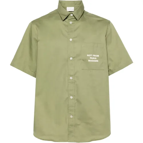 Olive Slogan Shirt , male, Sizes: S, L, XL, M - Drole de Monsieur - Modalova