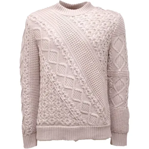 Round-neck Knitwear, male, , Size: S Wool Sweater in Cream Color - Paolo Pecora - Modalova