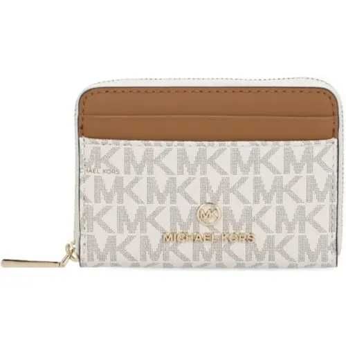 Ivory Canvas- und Lederbrieftasche mit goldenen Metall-Details - Michael Kors - Modalova