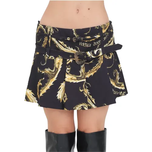 Pleated Skirt with Baroque Buckles , female, Sizes: 2XS, S, XS - Versace Jeans Couture - Modalova