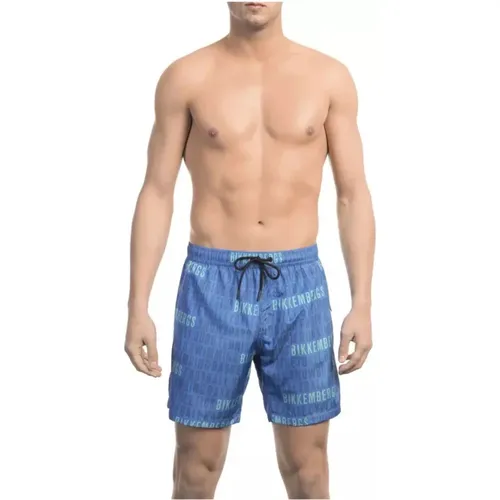 Beachwear, male, , Size: 2XL Blue Swim Shorts with All-Over-Print - Bikkembergs - Modalova