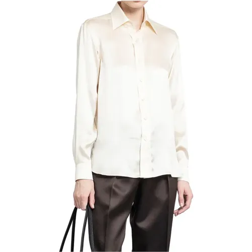 Satin Classic Collar Silk Shirt , female, Sizes: 3XS - Tom Ford - Modalova